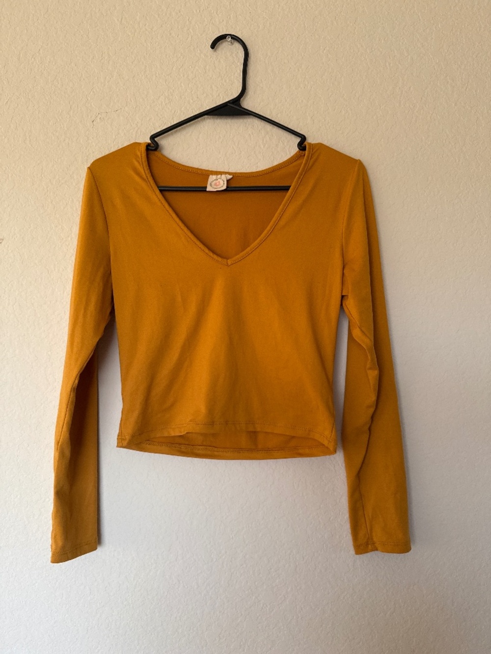 Mustard Yellow Long Sleeve V-Neck Crop Top
